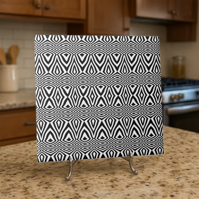 Black and White Geometric Mosaic Optical Illusion  Ceramic Tile (Creator Uploaded)