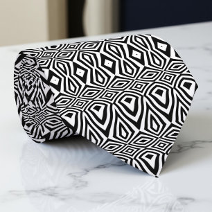 Black and White Geometric Optical Illusion Mosaic Neck Tie