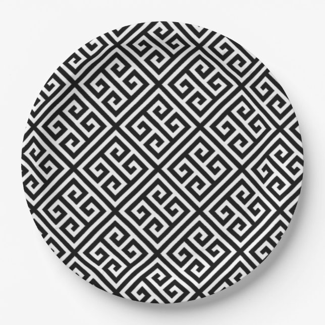 Black, and white geometric  paper plates (Front)