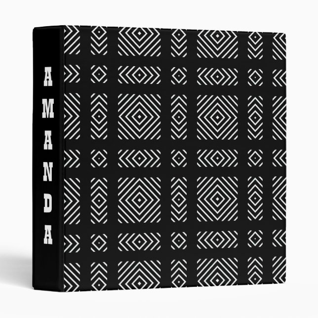 Black and white geometric pattern Ama 3 Ring Binder (Front/Spine)