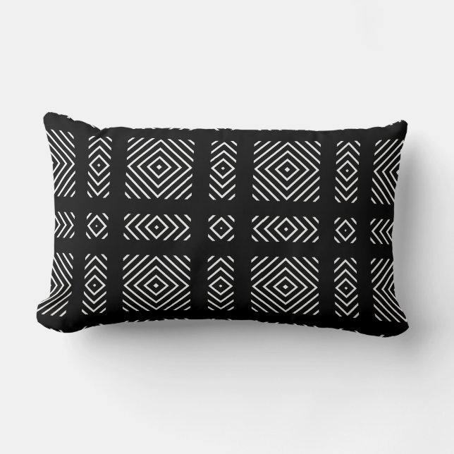 Black and white geometric pattern Ama Lumbar Pillow (Front)