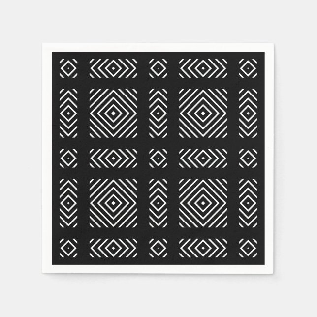 Black and white geometric pattern Ama Napkins (Front)