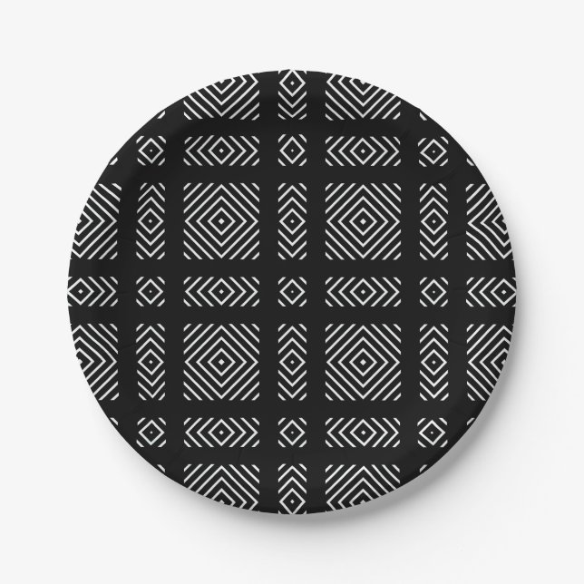 Black and white geometric pattern Ama Paper Plates (Front)