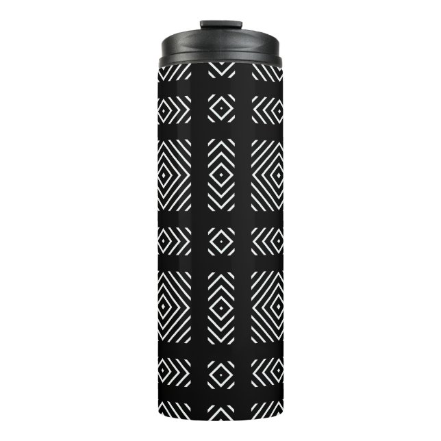 Black and white geometric pattern Ama Thermal Tumbler (Front)