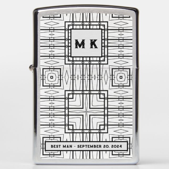 Black and White Geometric Pattern Best Man Zippo Lighter (Front)