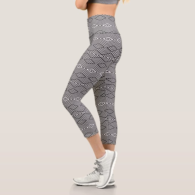 Black and White Geometric Pattern Capri Leggings (Left)