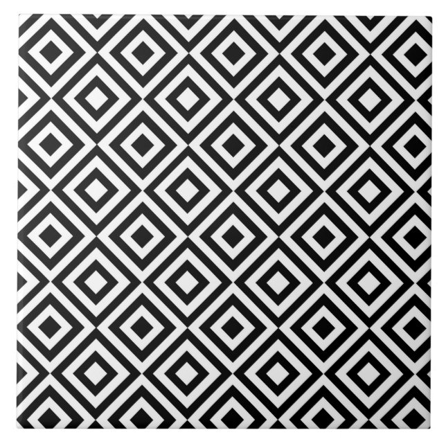 Black and White Geometric Pattern Ceramic Tile (Front)