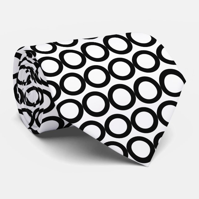 Black and White Geometric Pattern Circles Neck Tie (Rolled)