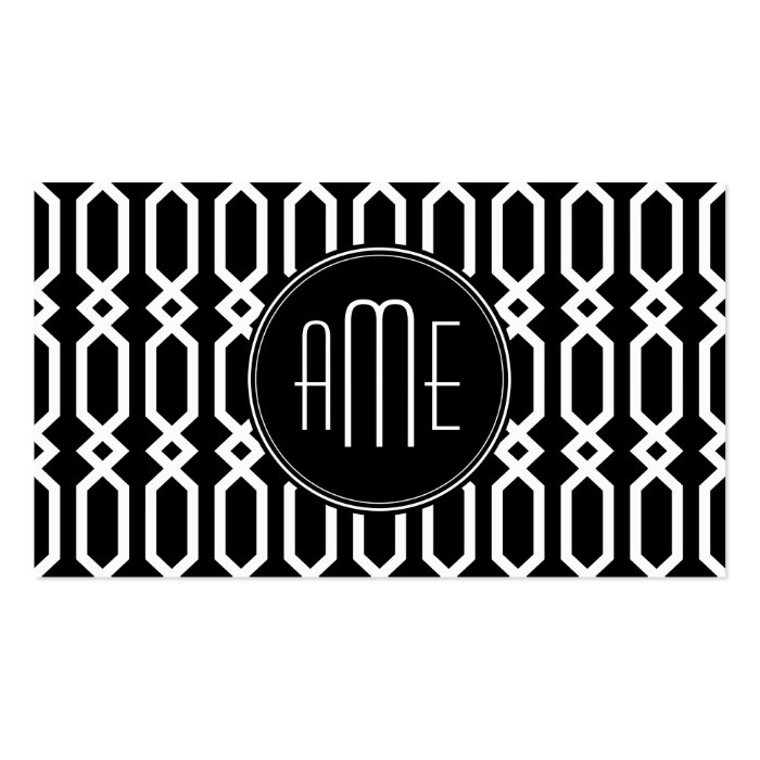 Black and White Geometric Pattern Custom Monogram Business Cards