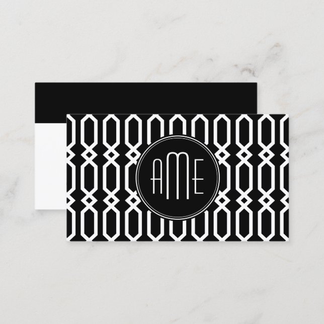 Black and White Geometric Pattern Custom Monogram Business Card (Front/Back)