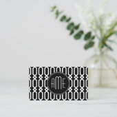 Black and White Geometric Pattern Custom Monogram Business Card (Standing Front)