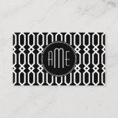 Black and White Geometric Pattern Custom Monogram Business Card (Front)