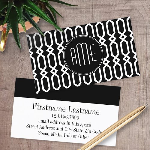 Black and White Geometric Pattern Custom Monogram Business Cards