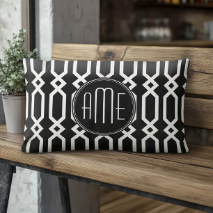 Black and White Geometric Pattern Custom Monogram Lumbar Pillow