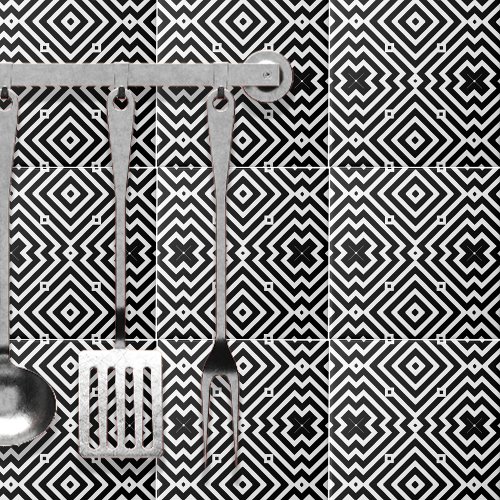 Black and White Geometric Pattern in Op Art Style Ceramic Tile