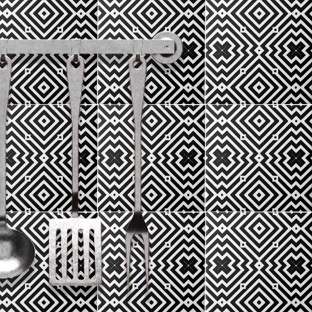 Black and White Geometric Pattern in Op Art Style Ceramic Tile (Creator Uploaded)