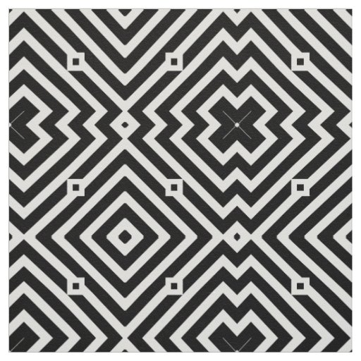 Black and White Geometric Pattern in Op Art Style Fabric