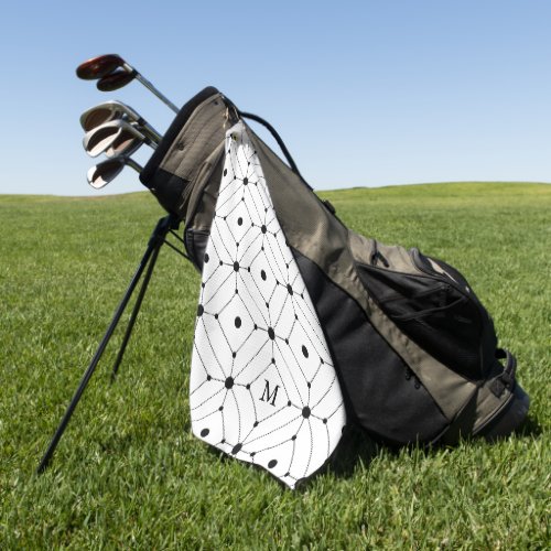 Black and White Geometric Pattern Monogram Golf Towel