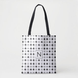 Black and White Geometric Pattern Monogram Tote Bag