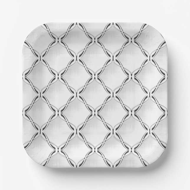 Black and white geometric pattern. paper plates (Front)