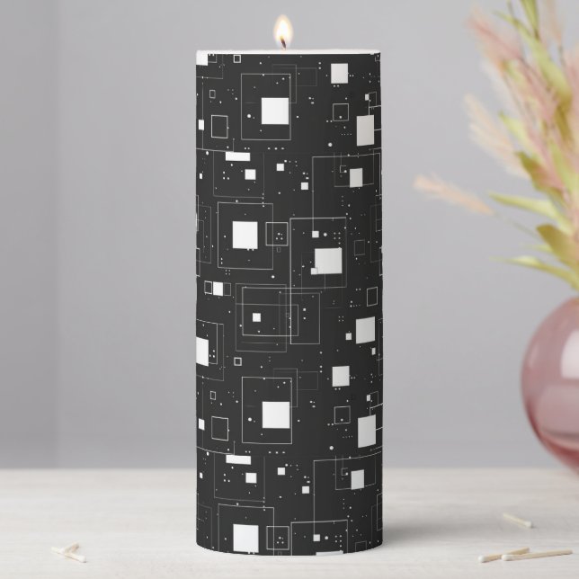 Black and White Geometric Pattern Pillar Candle (In Situ)