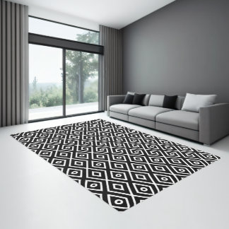Black and White Geometric Pattern Rug