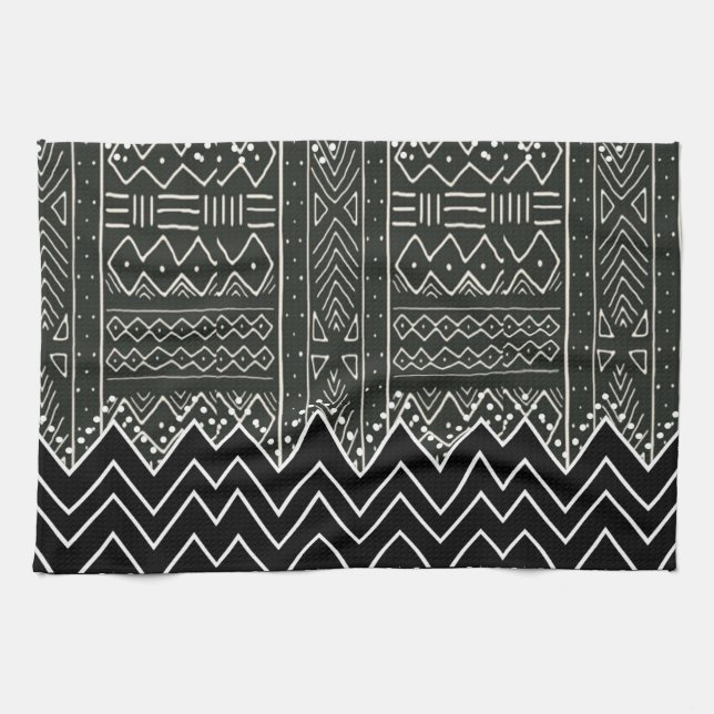 Black and White Geometric Pattern Towel (Horizontal)