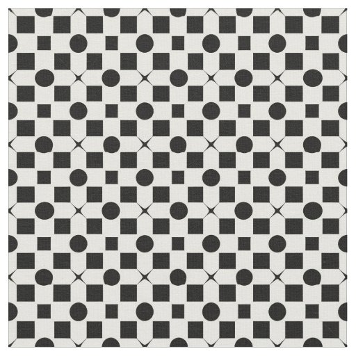 Black and White Geometric Pattern with Circles Fabric