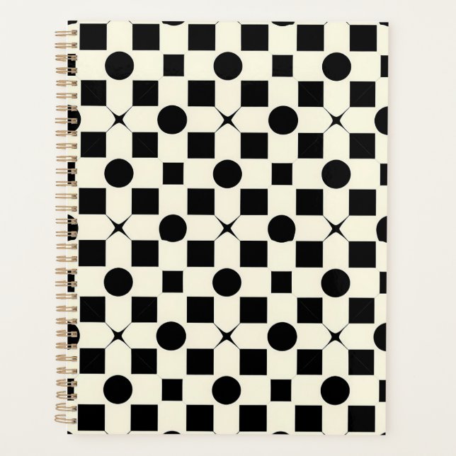 Black and White Geometric Pattern with Circles Planner (Front)