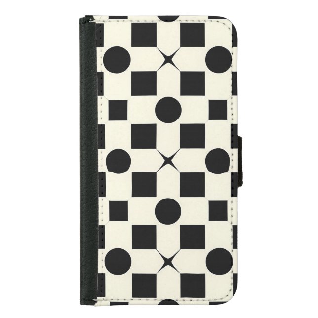 Black and White Geometric Pattern with Circles Samsung Galaxy Wallet Case (Front)