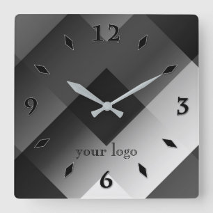 Black and white geometric personalized square wall clock