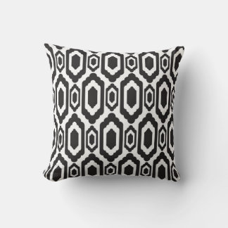 Black and white geometric quatrefoil pattern throw pillow