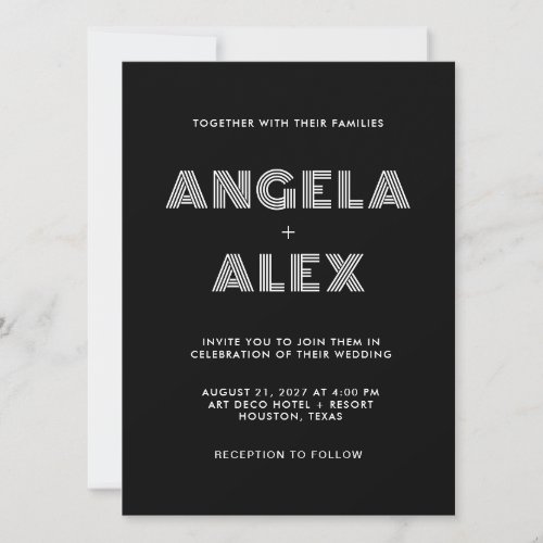 Black and White Geometric Retro Names Wedding Invitation