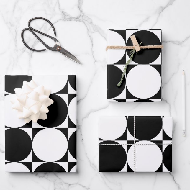 black and white geometric shapes wrapping paper sheets (Front)