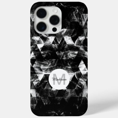 Black and White Geometric Smoky Abstract Monogram iPhone 15 Pro Max Case