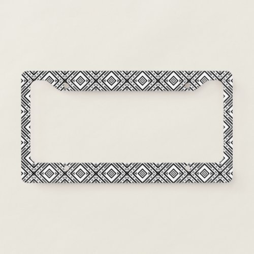 Black and White Geometric Snowflake License Plate Frame
