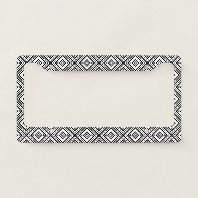 Black and White Geometric Snowflake License Plate Frame (Front)