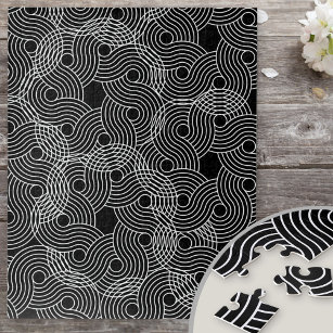 Black and White Geometric Spiral Illusion Jigsaw Puzzle