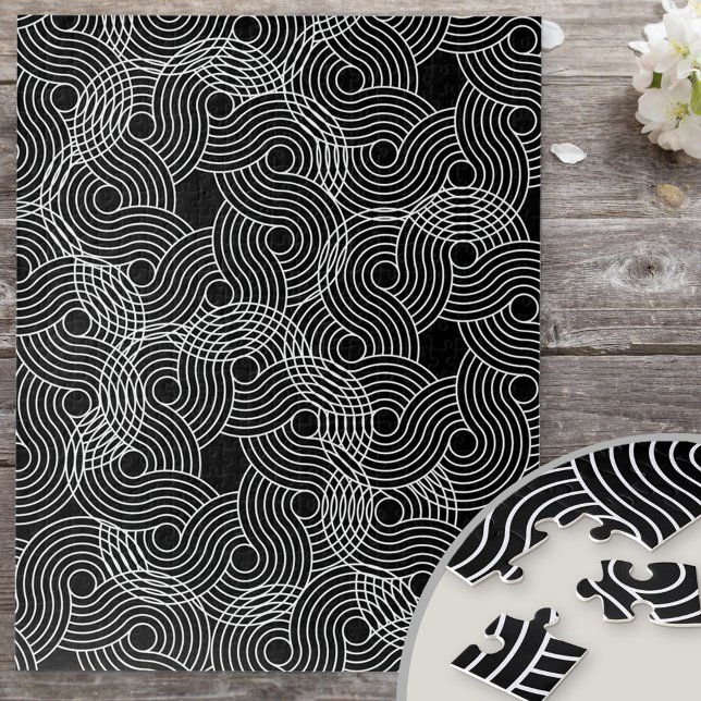 Black and White Geometric Spiral Illusion Jigsaw Puzzle (Creator Uploaded)