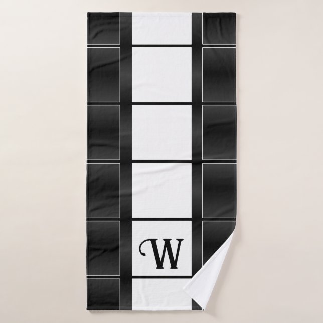 Black And White Geometric squares and lines Bath Towel Set (Bath Towel)