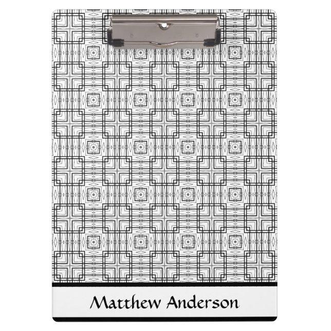 Black and White Geometric Squares Pattern Clipboard (Front)