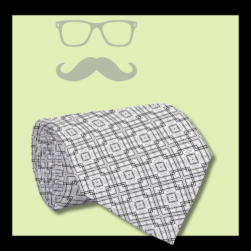 Black and White Geometric Squares Pattern Neck Tie