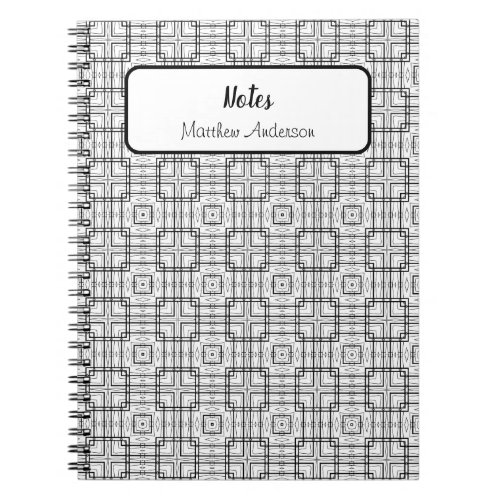Black and White Geometric Squares Pattern Spiral Notebook