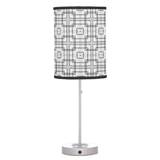 Black and White Geometric Squares Pattern  Table Lamp (Back)