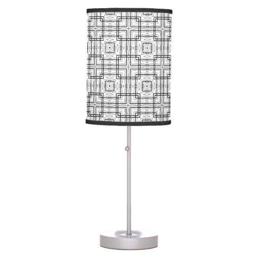Black and White Geometric Squares Pattern  Table Lamp (Front)