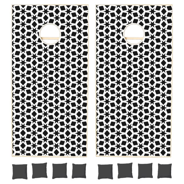 Black and White Geometric Star Pattern    Cornhole Set (Set)