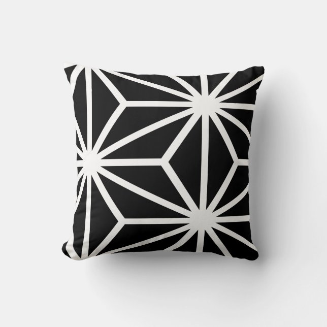 Black and White Geometric Star Pattern Throw Pillow (Front)