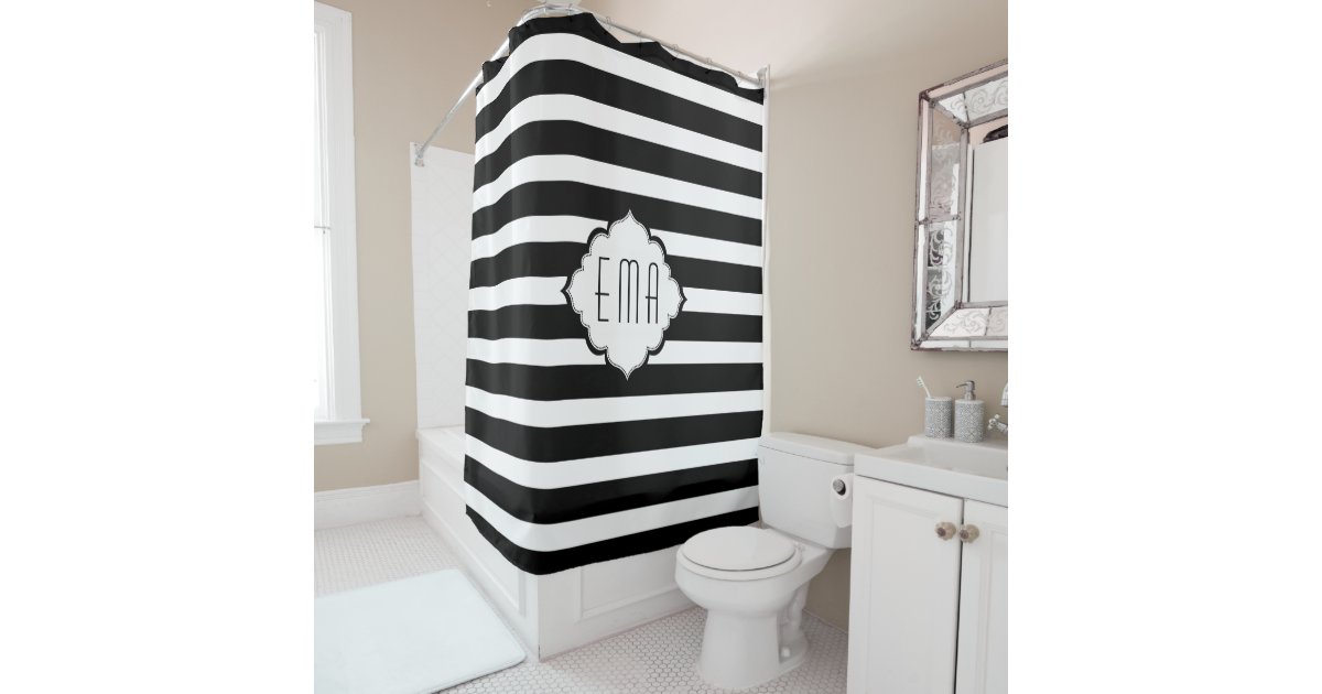 Black And White Geometric Stripes Shower Curtain Zazzle