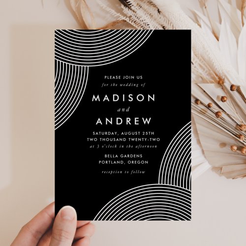 Black and White Geometric Swirl Wedding Invitation