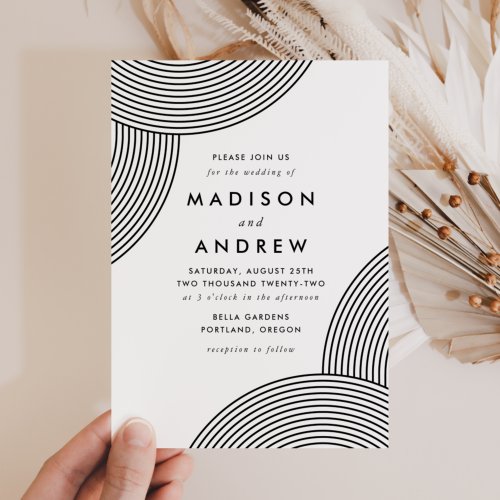 Black and White Geometric Swirl Wedding Invitation